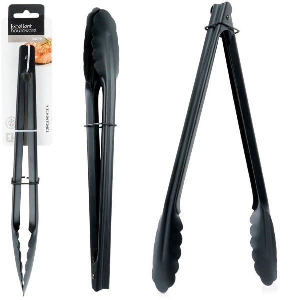 Кухонні щипці, EXCELLENT HOUSEWARE 259716, 31 см, сталь чорна — для перевертання й сервірування