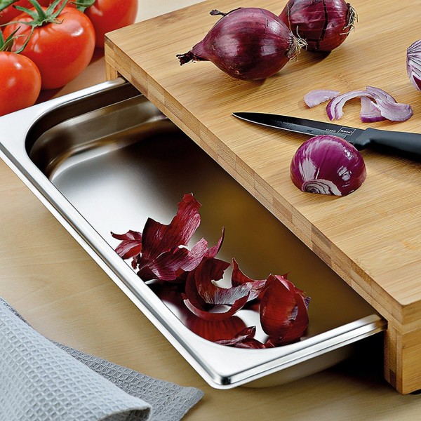 Дошка для нарізання, KELA, Kenina, бамбук 36×27 см з висувною підкладкою для збору крихт