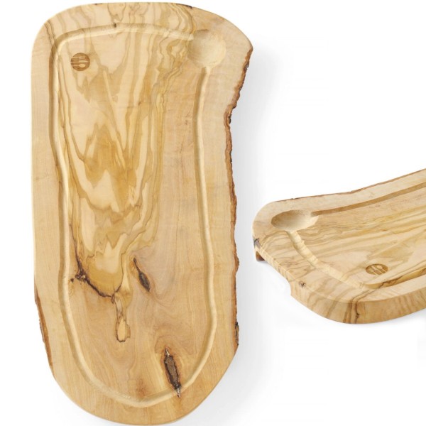 Deska do krojenia i serwowania Hendi 505212 drewno oliwne z rowkiem 400x250x18 mm
