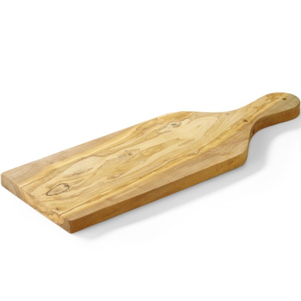 Deska do krojenia Hendi 505250 z drewna oliwnego 400x140x18 mm z uchwytem do serwowania
