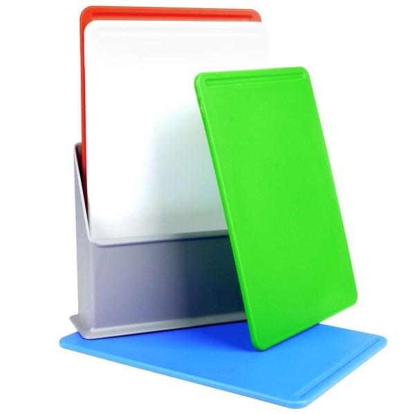 Deski do krojenia, EXCELLENT HOUSEWARE 259164 – plastikowe 20x15 cm, 4 szt. ze stojakiem