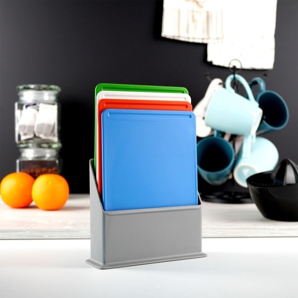 Deski do krojenia, EXCELLENT HOUSEWARE 259164 – plastikowe 20x15 cm, 4 szt. ze stojakiem