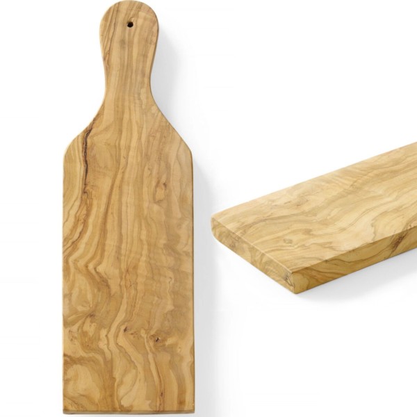 Deska do krojenia i serwowania Hendi 505243 z drewna oliwnego z uchwytem 350x120x18 mm