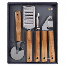 ZESTAW PRZYBORÓW KUCHENNYCH HUSLA DREWNO 4 ELEMENTY