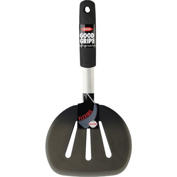 Лопатка кухонна, OXO Good Grips, szeroka silikonowa czarna — для смаження та перевертання їжі