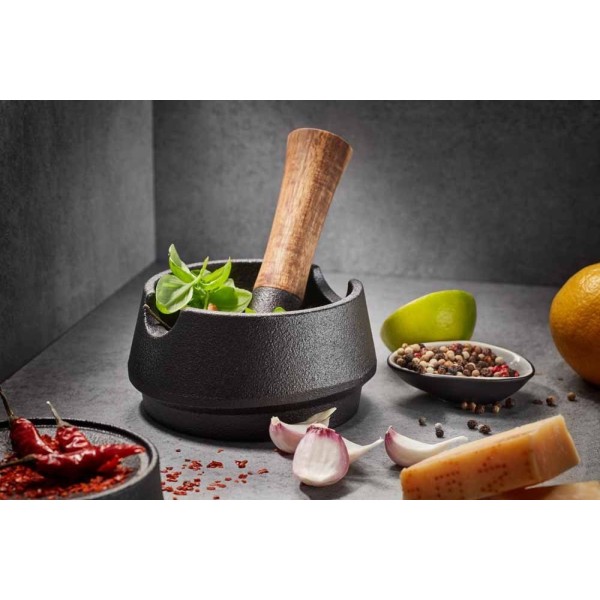 Моцінирований міксер-моцзер, Moździerz, X-PLOSION — чавунний кухонний ступка для товчення та приготування паст, соусів Моцінирований міксер-моцзер, Moździerz, X-PLOSION — чавунний кухонний ступка для товчення та приготування паст, соусів