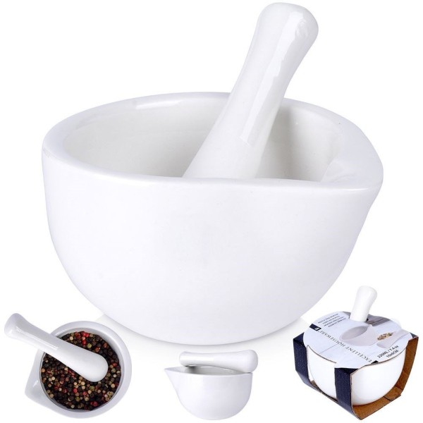 Мождар, Excellent Houseware, порцеляновий білий — для товчення спецій і трав (kuchenny)