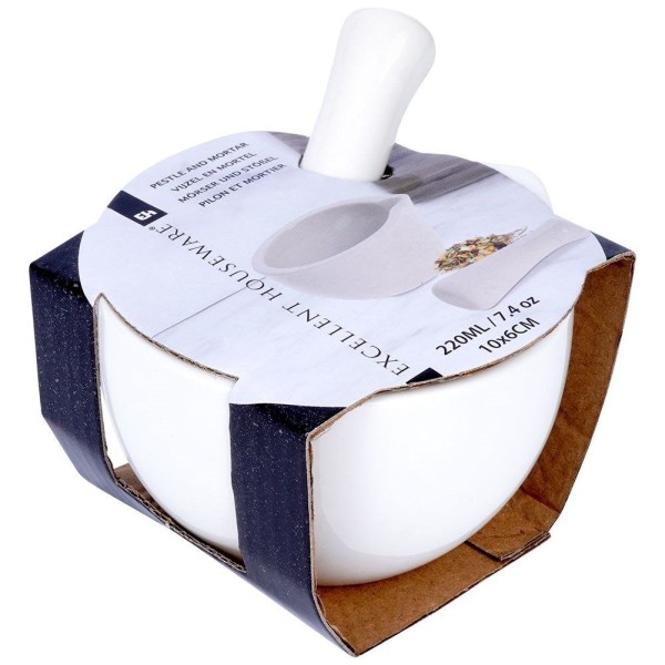 Мождар, Excellent Houseware, порцеляновий білий — для товчення спецій і трав (kuchenny)