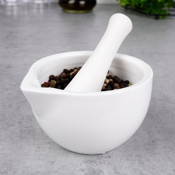 Мождар, Excellent Houseware, порцеляновий білий — для товчення спецій і трав (kuchenny)