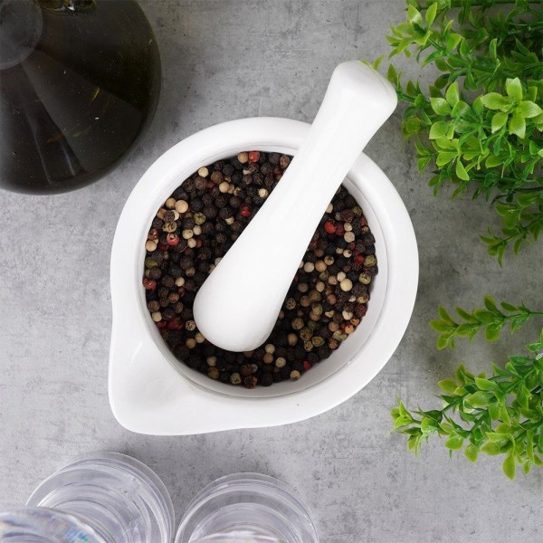 Мождар, Excellent Houseware, порцеляновий білий — для товчення спецій і трав (kuchenny)