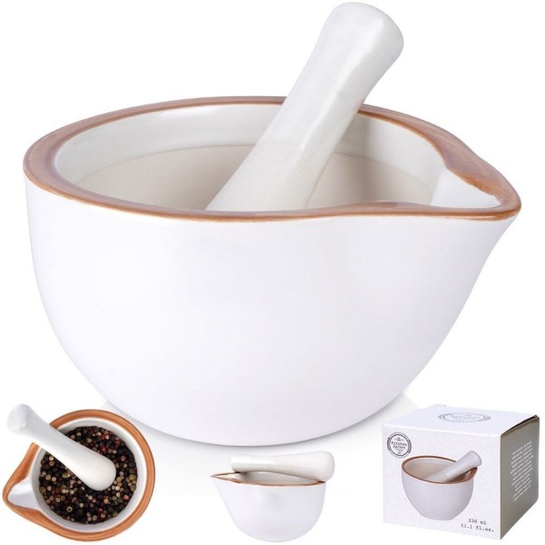 Moździerz kuchenny EXCELLENT HOUSEWARE 259320 — ceramiczny biały do przypraw i ziół