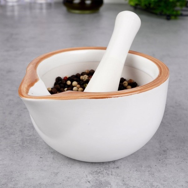 Moździerz kuchenny EXCELLENT HOUSEWARE 259320 — ceramiczny biały do przypraw i ziół