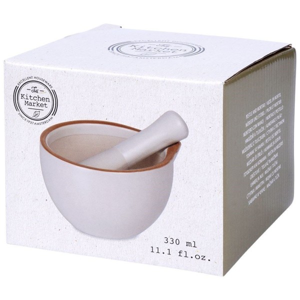 Moździerz kuchenny EXCELLENT HOUSEWARE 259320 — ceramiczny biały do przypraw i ziół