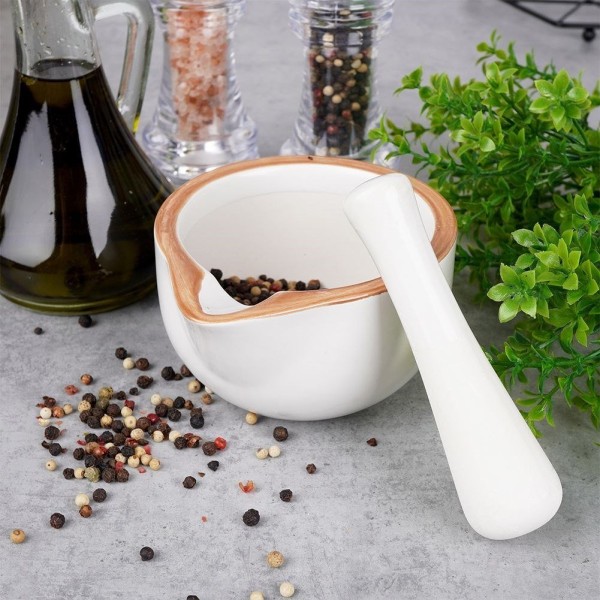 Moździerz kuchenny EXCELLENT HOUSEWARE 259320 — ceramiczny biały do przypraw i ziół