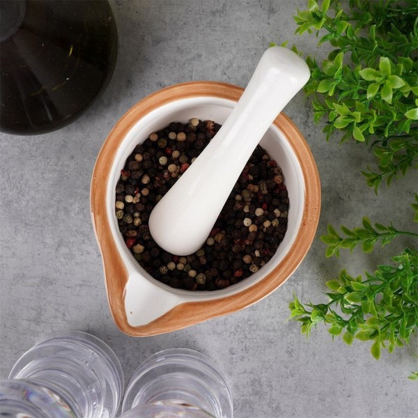 Moździerz kuchenny EXCELLENT HOUSEWARE 259320 — ceramiczny biały do przypraw i ziół