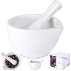 Модель: Moździerz, Brend: EXCELLENT HOUSEWARE — Моздер (порцеляновий) для товчення спецій, трав, ліків, білий 259318