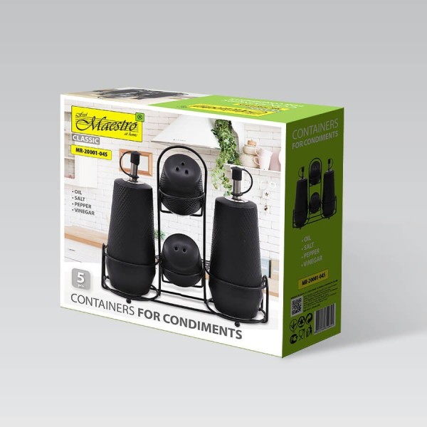 Набір для приправ, Maestro, ceramiczny zestaw do przypraw 5 ел. Black MR-20001-04S (кухня, стіл)