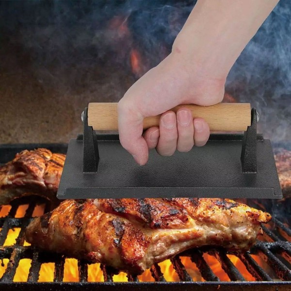 Praska do mięsa Kinghoff KH-1758 żeliwna 21 x 10,8 cm do burgerów