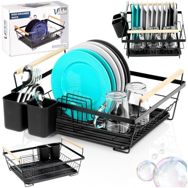 Сушарка для посуду VILDE 229188 — металева стояча, чорна, 45x33x18 см (для раковини/кухні)