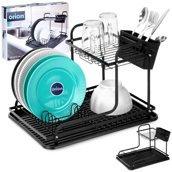 Сушарка для посуду Radka ORION 155212, двоярусна чорна, для раковини 42.5×32×29 см