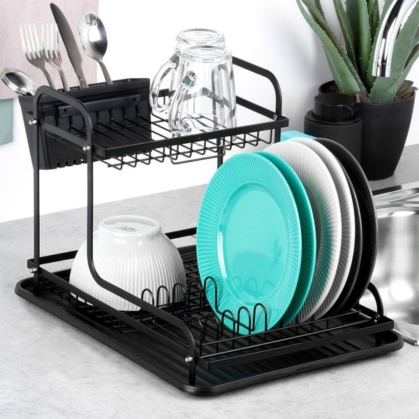 Сушарка для посуду Radka ORION 155212, двоярусна чорна, для раковини 42.5×32×29 см