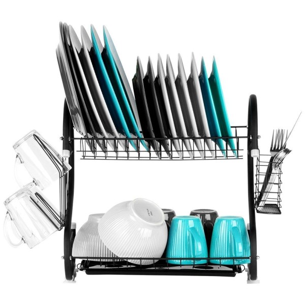 Сушарка для посуду VILDE 229109 двоярусна чорна 52×24.5×38 см — для сушіння тарілок і чашок