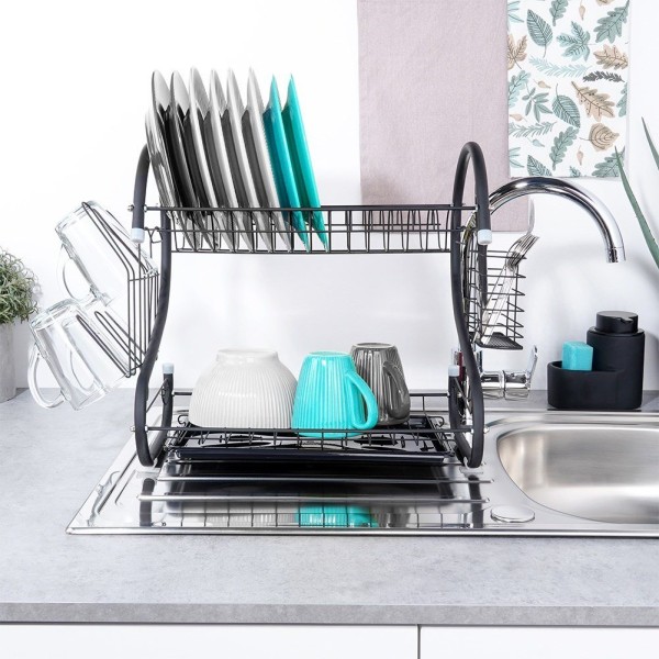 Сушарка для посуду VILDE 229109 двоярусна чорна 52×24.5×38 см — для сушіння тарілок і чашок