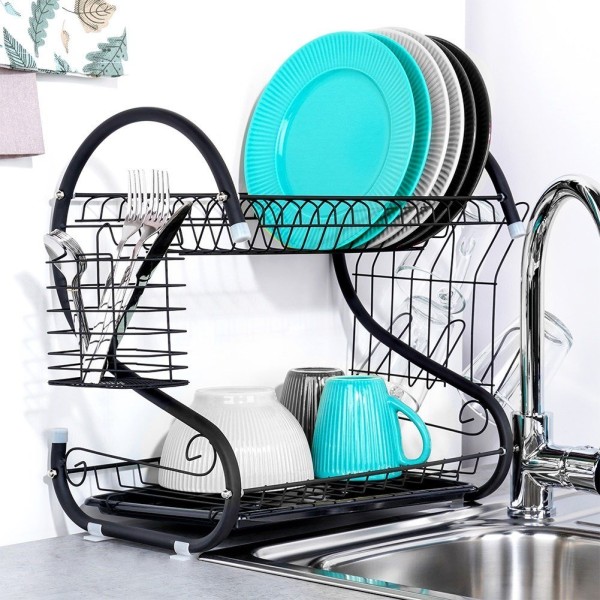 Сушарка для посуду VILDE 229109 двоярусна чорна 52×24.5×38 см — для сушіння тарілок і чашок