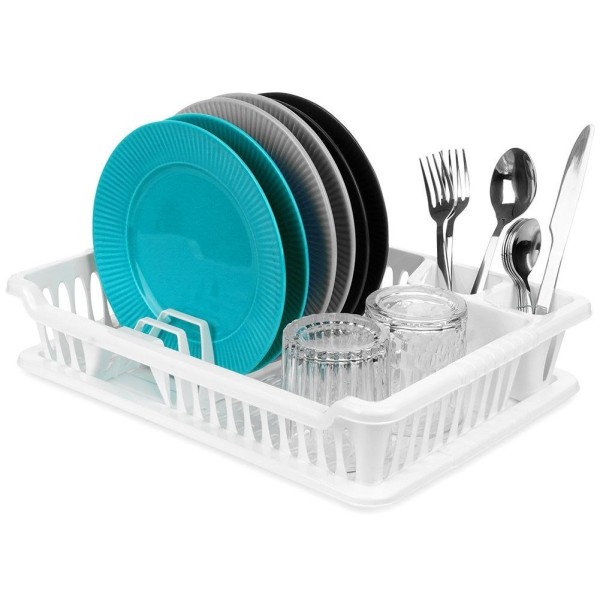 Сушарка для посуду, ORION 150694 — мала пластикова біла 40×29×8.5 см, для стійкого сушіння на кухонній стільниці