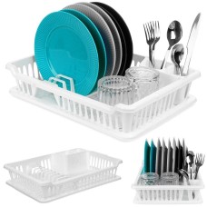 Сушарка для посуду, ORION 150694 — мала пластикова біла 40×29×8.5 см, для стійкого сушіння на кухонній стільниці