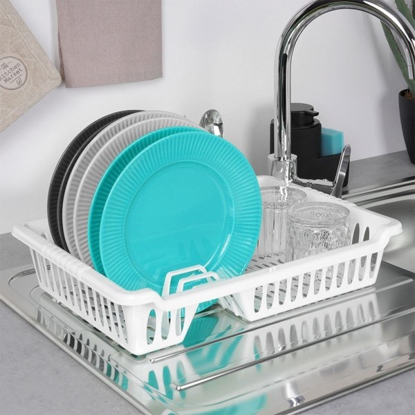 Сушарка для посуду, ORION 150694 — мала пластикова біла 40×29×8.5 см, для стійкого сушіння на кухонній стільниці