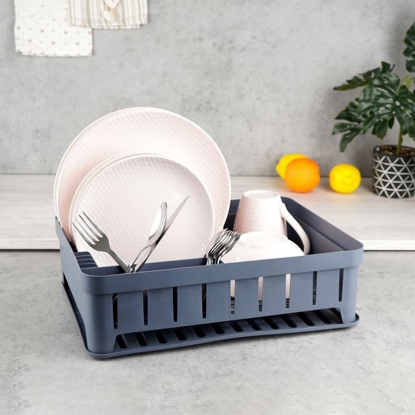 Сушарка для посуду VILDE 229061-S, стояча пластикова сіра 39.5×31×12 см, для кухні під мийку