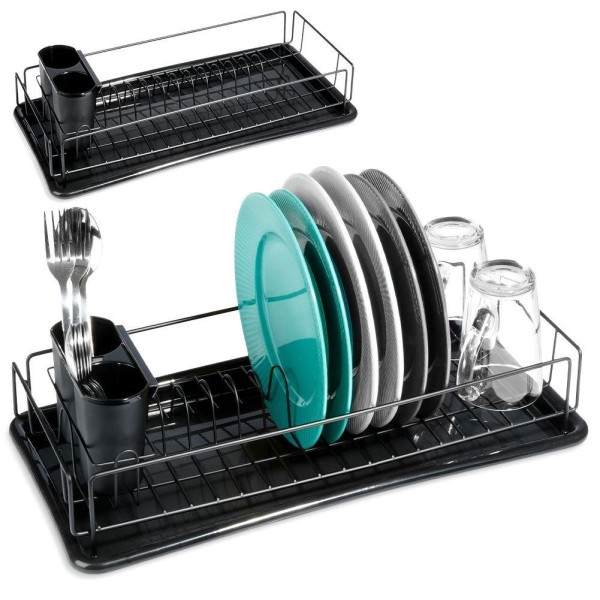 Сушарка для посуду VILDE 150627, настільна чорна 50×24×9 см — для миття та сушіння тарілок і столових приладів