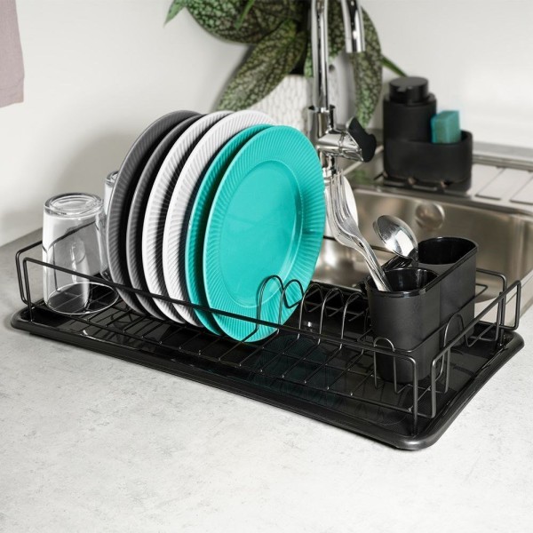 Сушарка для посуду VILDE 150627, настільна чорна 50×24×9 см — для миття та сушіння тарілок і столових приладів