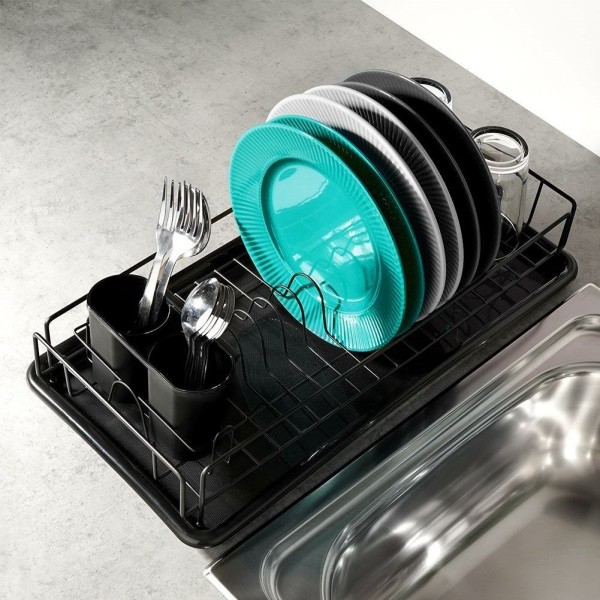 Сушарка для посуду VILDE 150627, настільна чорна 50×24×9 см — для миття та сушіння тарілок і столових приладів