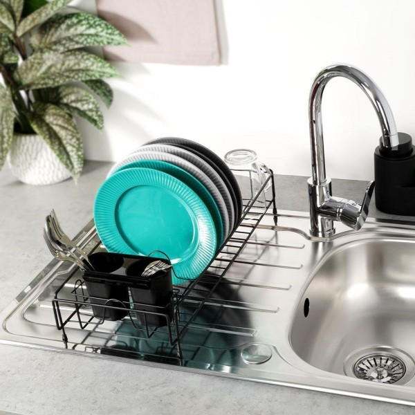 Сушарка для посуду VILDE 150627, настільна чорна 50×24×9 см — для миття та сушіння тарілок і столових приладів