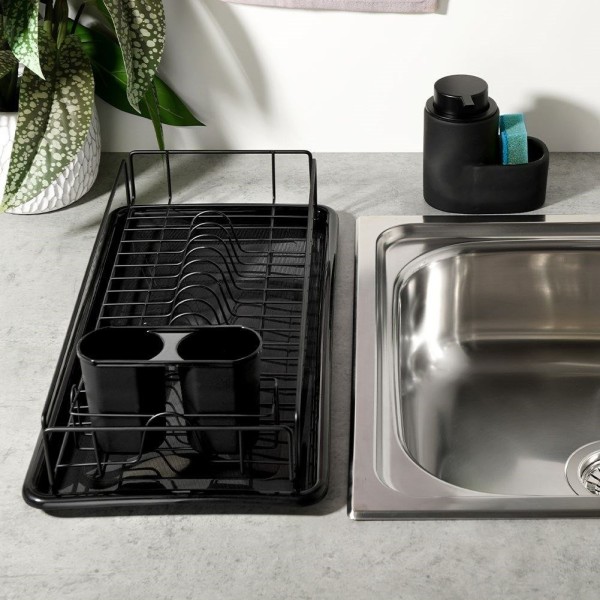 Сушарка для посуду VILDE 150627, настільна чорна 50×24×9 см — для миття та сушіння тарілок і столових приладів