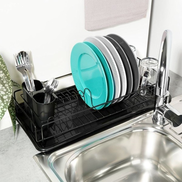 Сушарка для посуду VILDE 150627, настільна чорна 50×24×9 см — для миття та сушіння тарілок і столових приладів