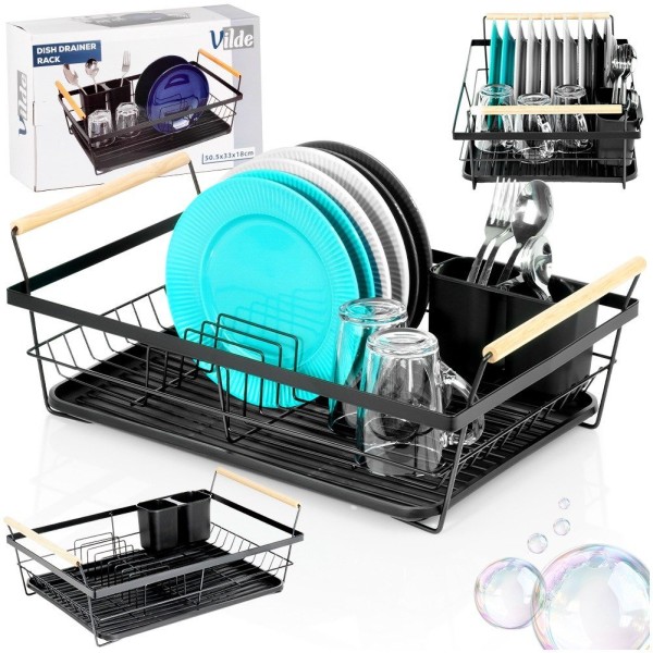 Сушарка для посуду VILDE 229189, стояча металева чорна 50,5×33×18 см — для сушіння тарілок і столових приборів