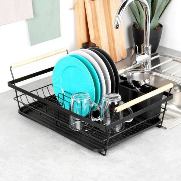 Сушарка для посуду VILDE 229189, стояча металева чорна 50,5×33×18 см — для сушіння тарілок і столових приборів