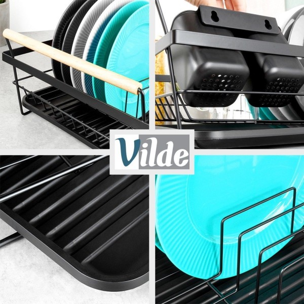 Сушарка для посуду VILDE 229189, стояча металева чорна 50,5×33×18 см — для сушіння тарілок і столових приборів