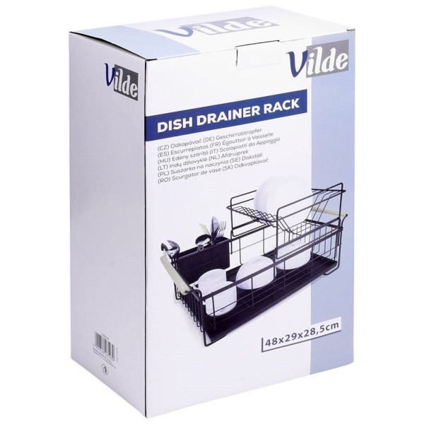 Стійка для посуду VILDE 229094, двоярусна чорна 48×29×28.5 см — для сушіння тарілок і столових приборів