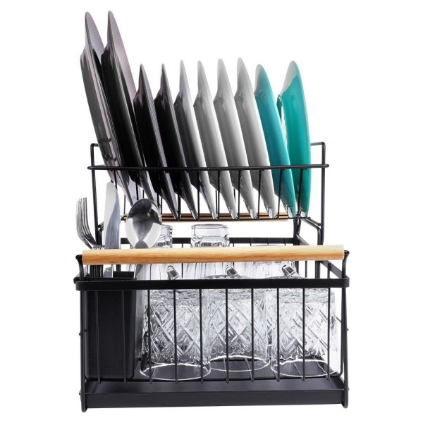 Стійка для посуду VILDE 229094, двоярусна чорна 48×29×28.5 см — для сушіння тарілок і столових приборів