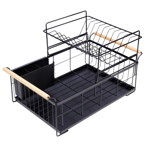 Стійка для посуду VILDE 229094, двоярусна чорна 48×29×28.5 см — для сушіння тарілок і столових приборів