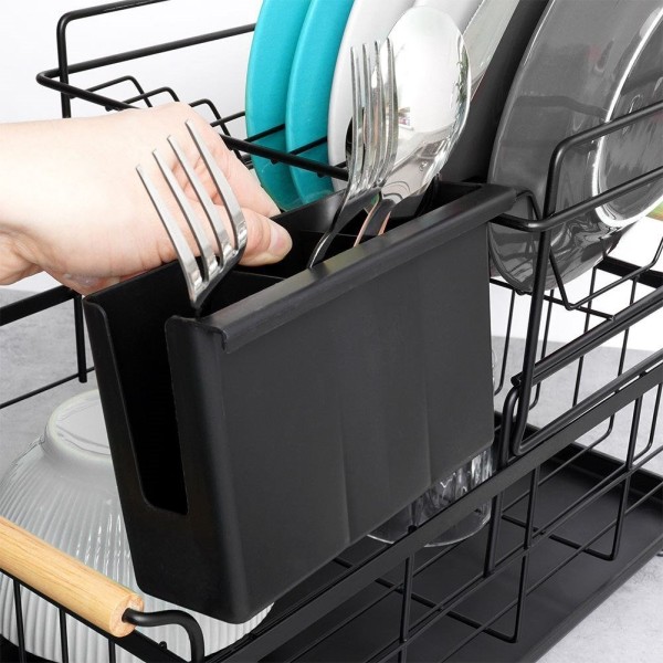 Стійка для посуду VILDE 229094, двоярусна чорна 48×29×28.5 см — для сушіння тарілок і столових приборів