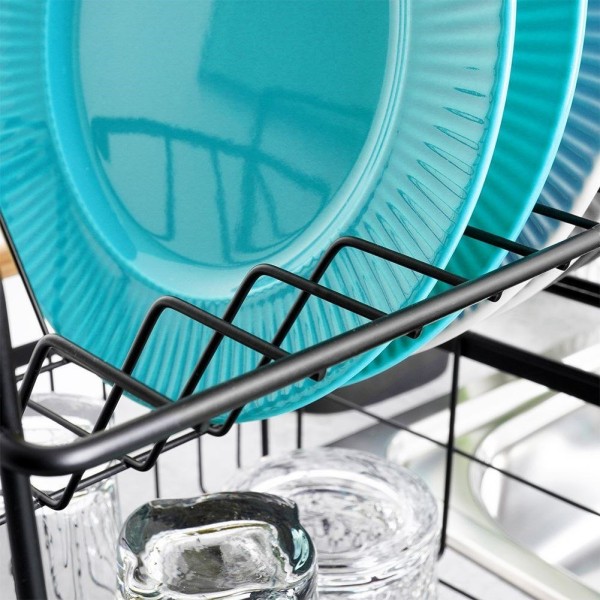 Стійка для посуду VILDE 229094, двоярусна чорна 48×29×28.5 см — для сушіння тарілок і столових приборів