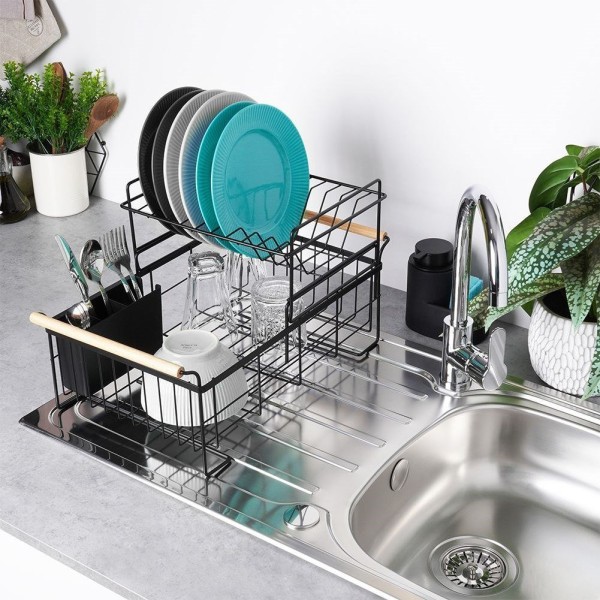 Стійка для посуду VILDE 229094, двоярусна чорна 48×29×28.5 см — для сушіння тарілок і столових приборів