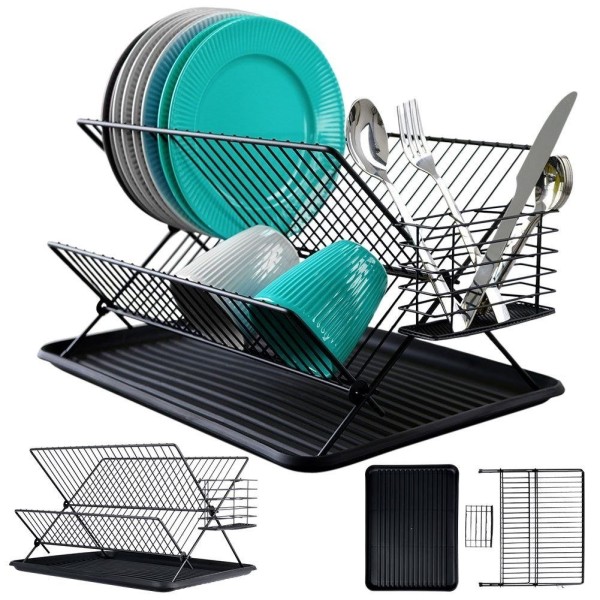 Сушарка для посуду VILDE 150622, стояча чорна 45×32×25.5 см для сушіння тарілок і стаканів