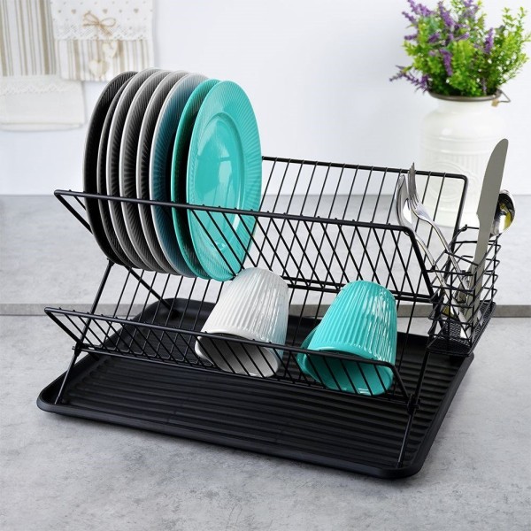 Сушарка для посуду VILDE 150622, стояча чорна 45×32×25.5 см для сушіння тарілок і стаканів