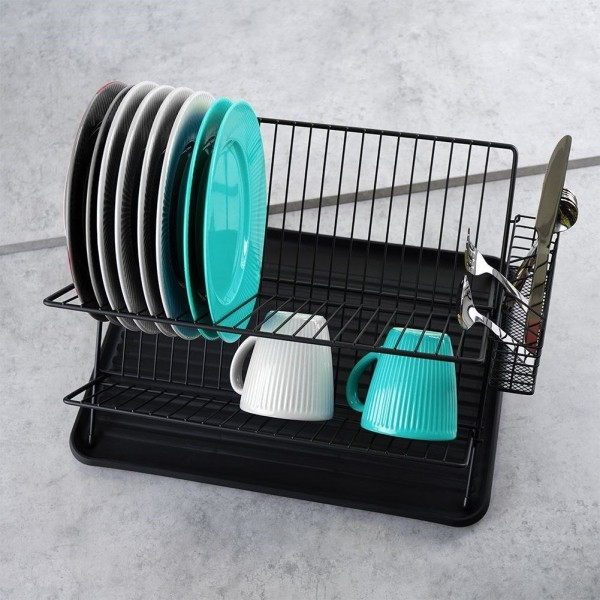 Сушарка для посуду VILDE 150622, стояча чорна 45×32×25.5 см для сушіння тарілок і стаканів